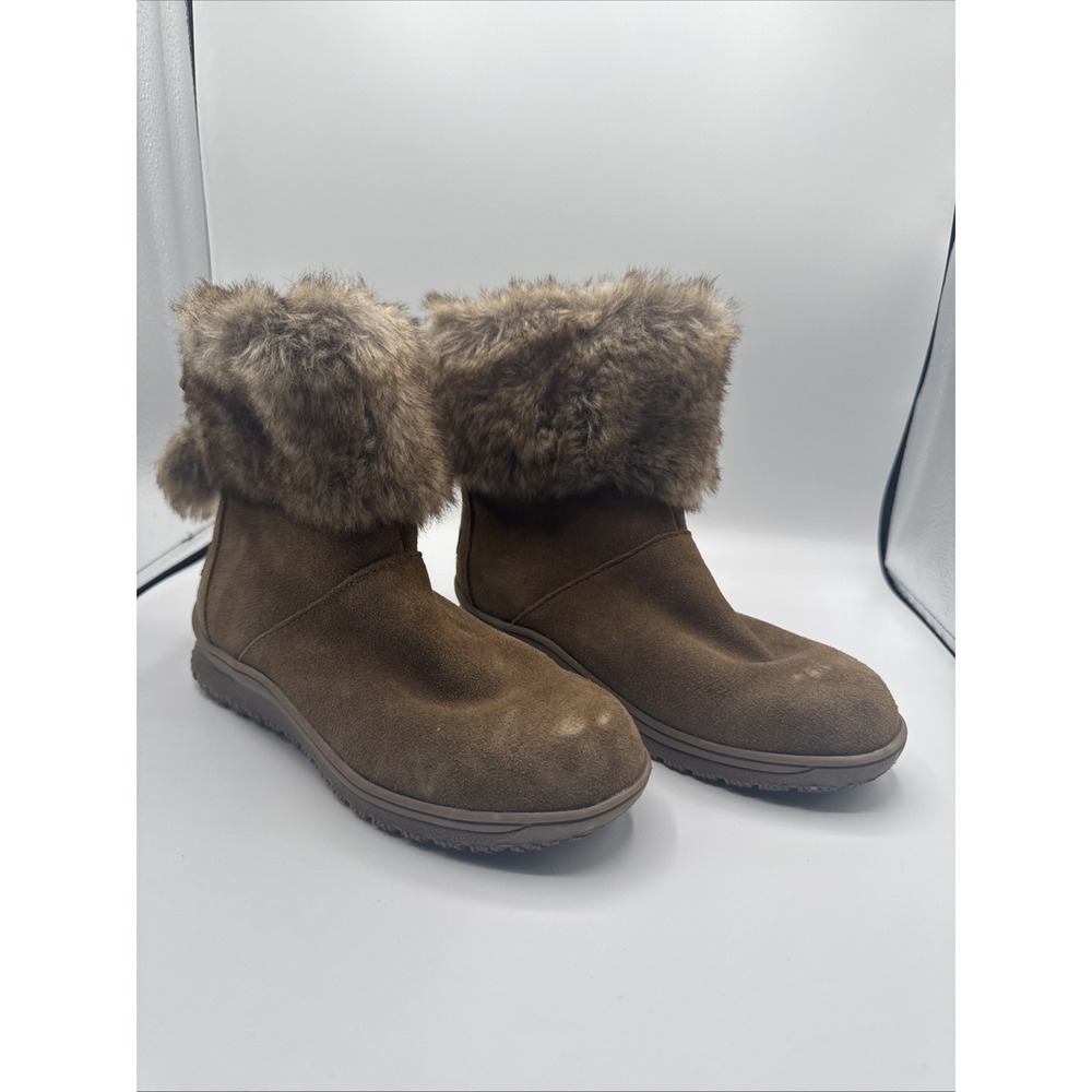 Minnetonka Women's Ankle Booties Tan Suede Fur Winter Boots Size 6